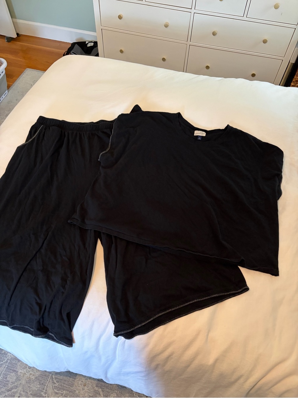 Black Lounge Set - Soft Short Sleeve Top & Wide Leg Pants